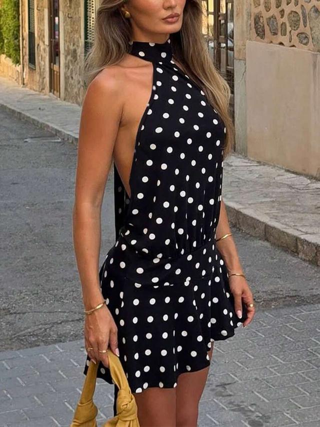 women's polka dot backless sexy dress