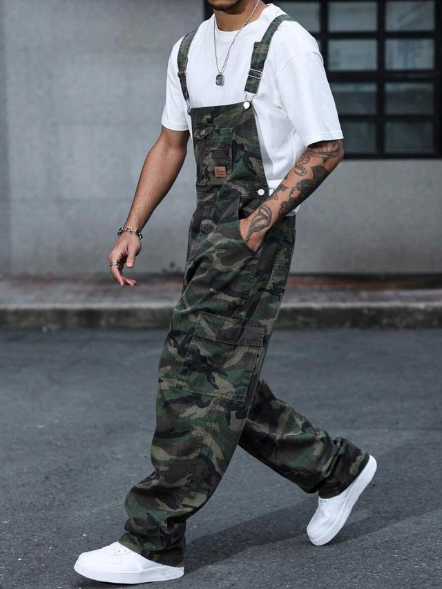 gallery fade camo print denim cargo overalls