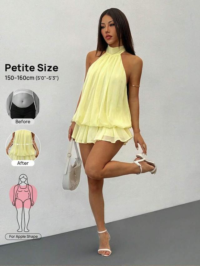 pale yellow chiffon halter bubble dress