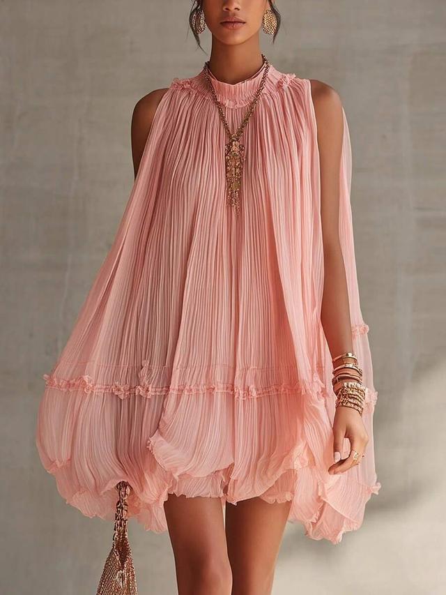 sleeveless pleated a-line babydoll short dress
