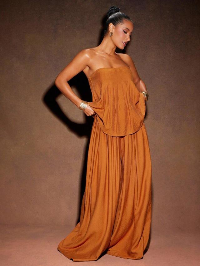 hauture women solid color pleated wide leg loose casual pants