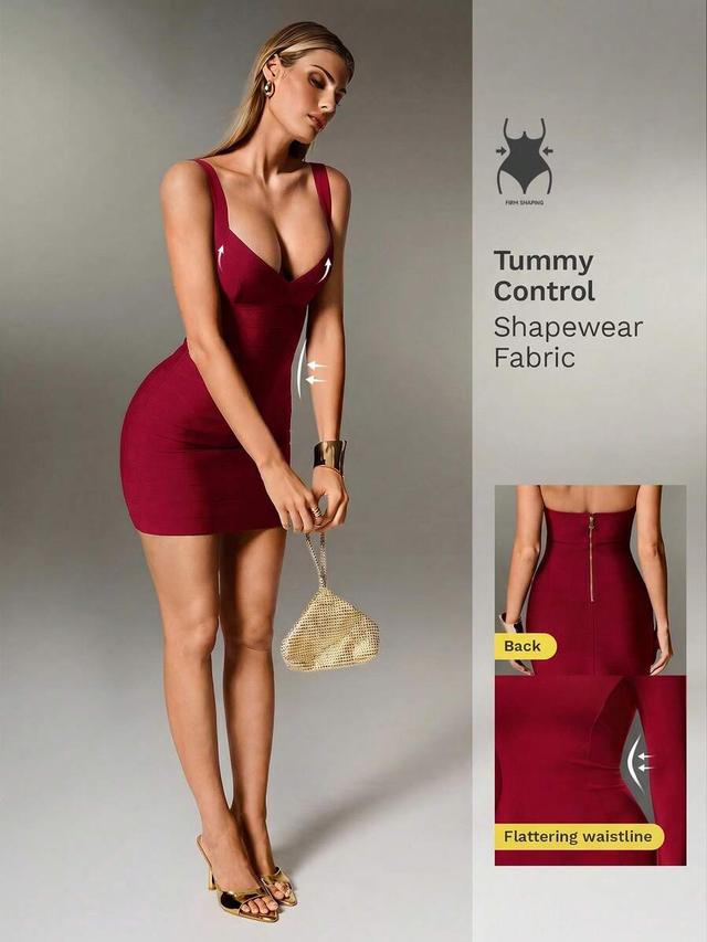 burgundy bandage mini dress with sweetheart neckline