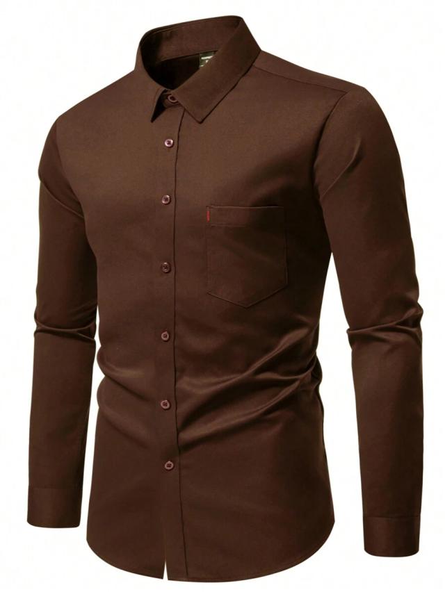 dark brown single-breasted long sleeve formal shirt