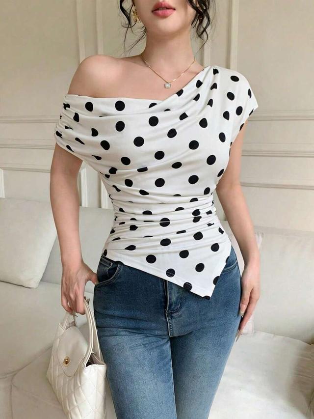 celisse women's elegant polka dot print asymmetric t-shirt