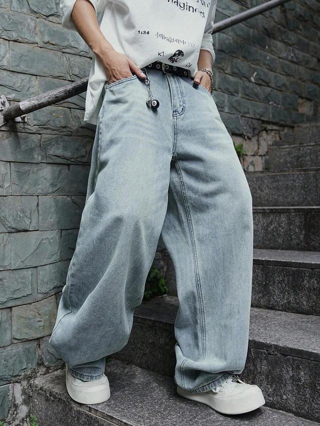 light blue washed baggy wide leg denim jeans
