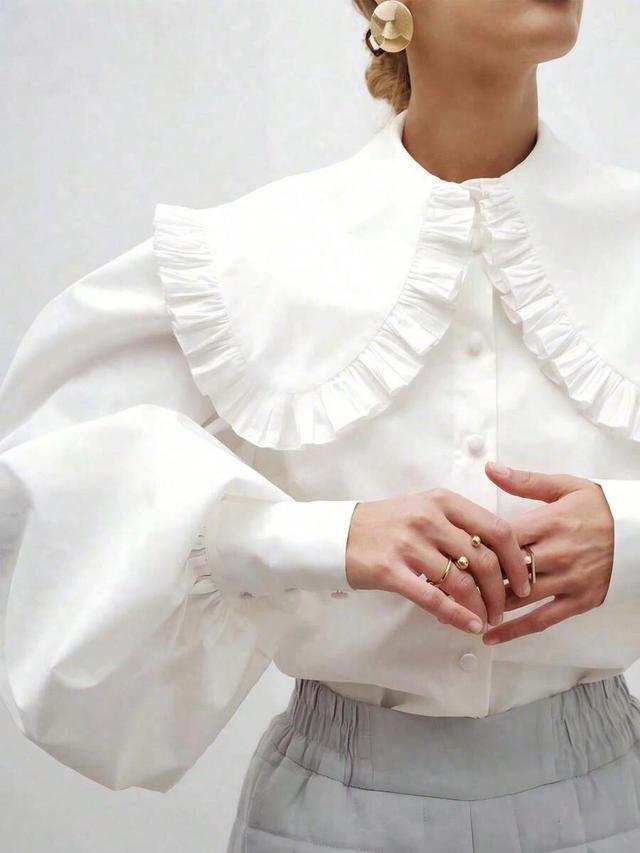 elegant white peter pan collar bishop sleeve blouse
