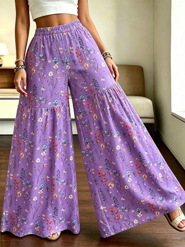 women's elegant lightweight printed wide-leg pants