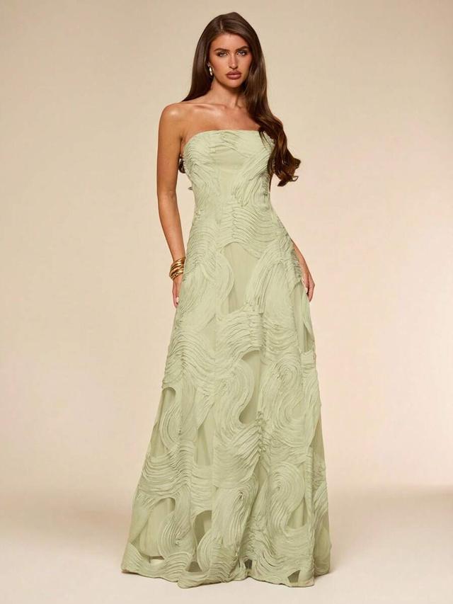 light green textured strapless maxi dress