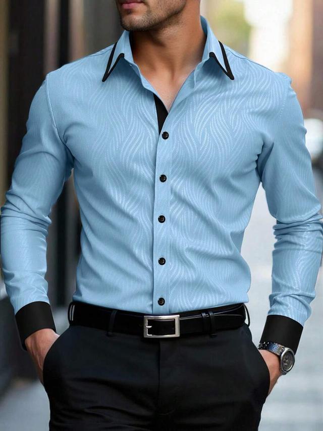 light blue textured long sleeve button down shirt