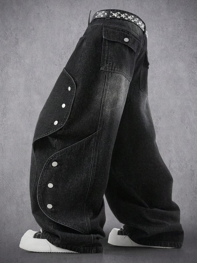 manfinity denimwave distressed curved loose fit black jeans
