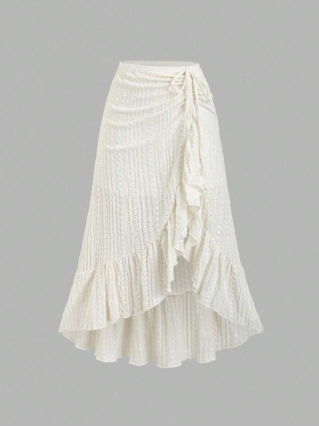 off-white textured jacquard drawstring tie long skirt