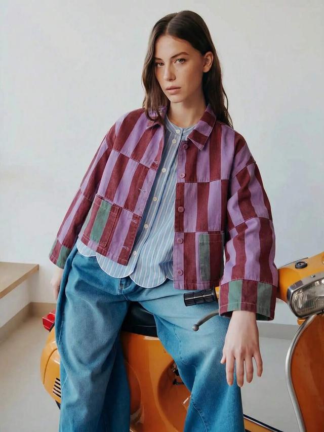 striped patchwork cotton boxy jacket
