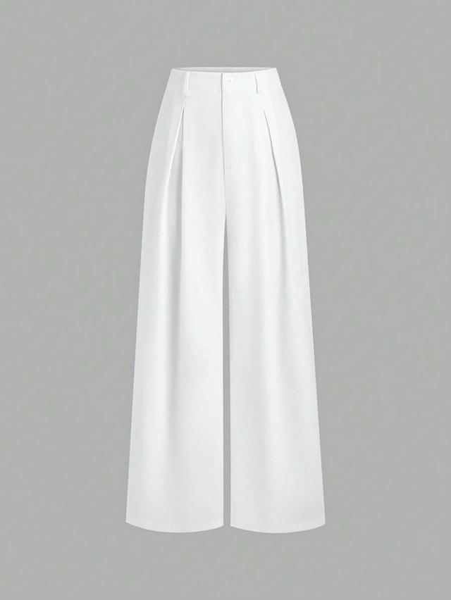white woven jacquard pleated wide leg trousers