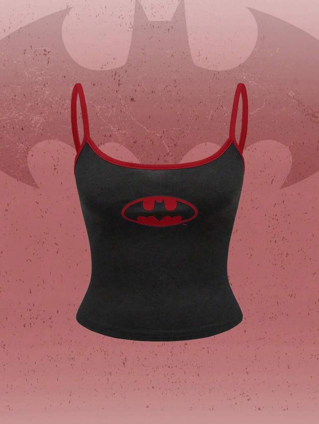 batman graphic print black cropped cami top