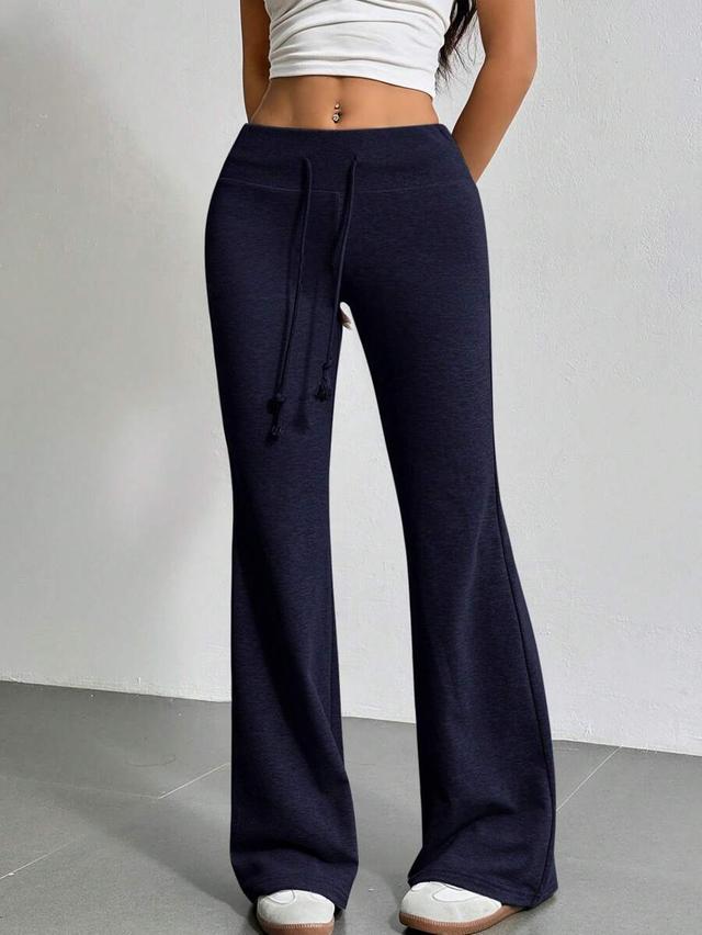 navy drawstring waist flare leg sweatpants
