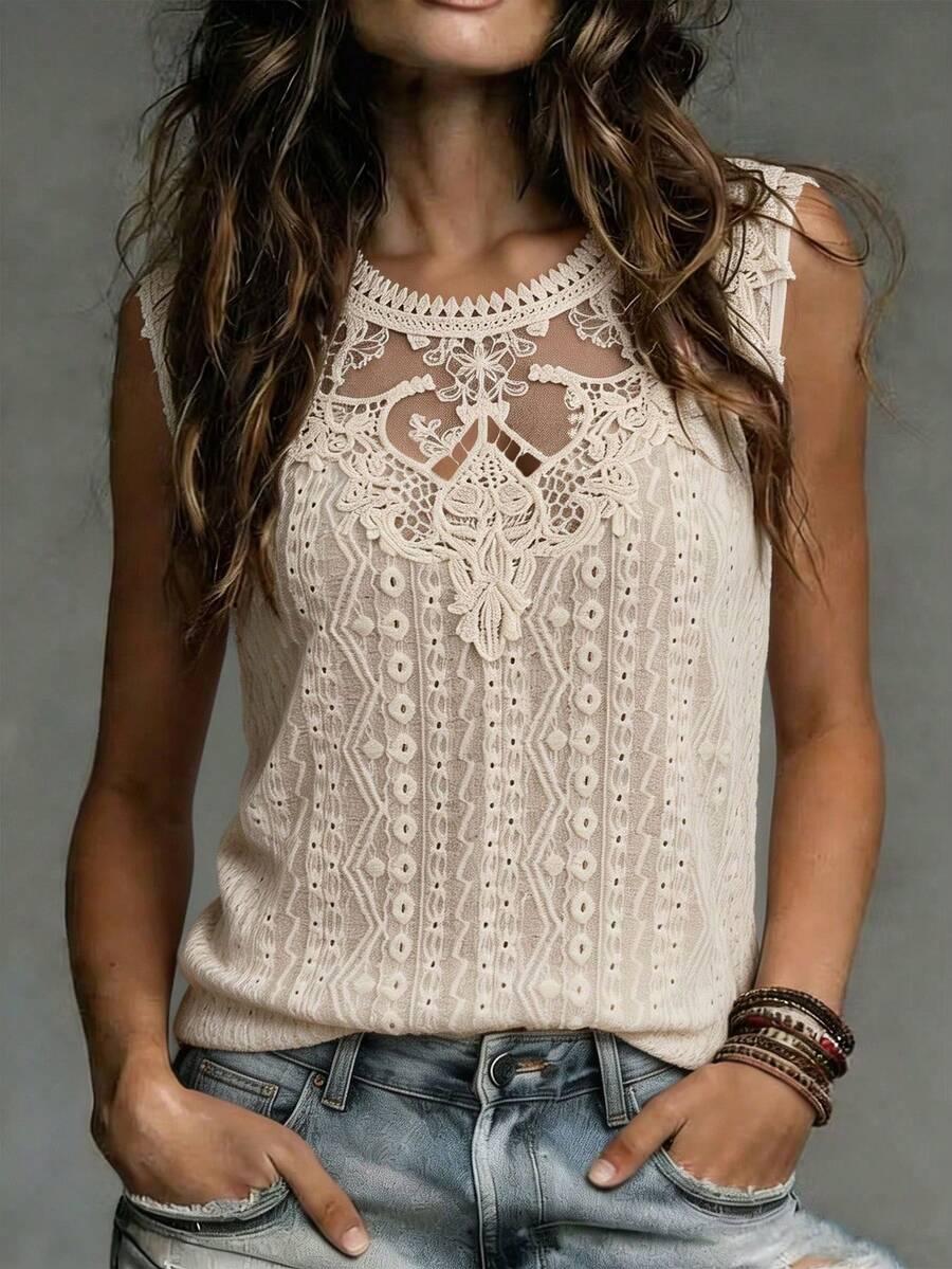 elegant beige lace sheer back camisole