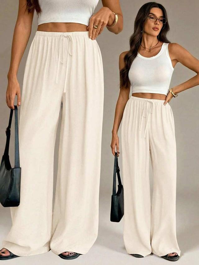 white high waisted wide leg casual beach trousers