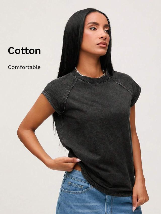 black acid wash round neck knit t-shirt