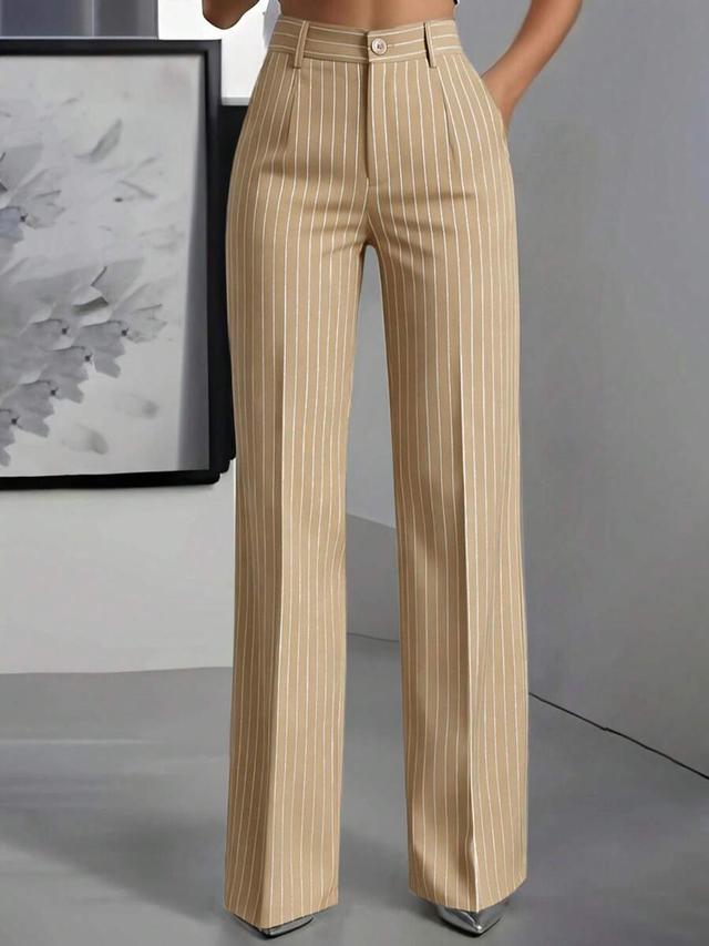 khaki and white striped elastic waist wide leg trousers