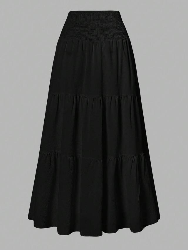 women's solid black minimalist ruffle hem crinkle skirt