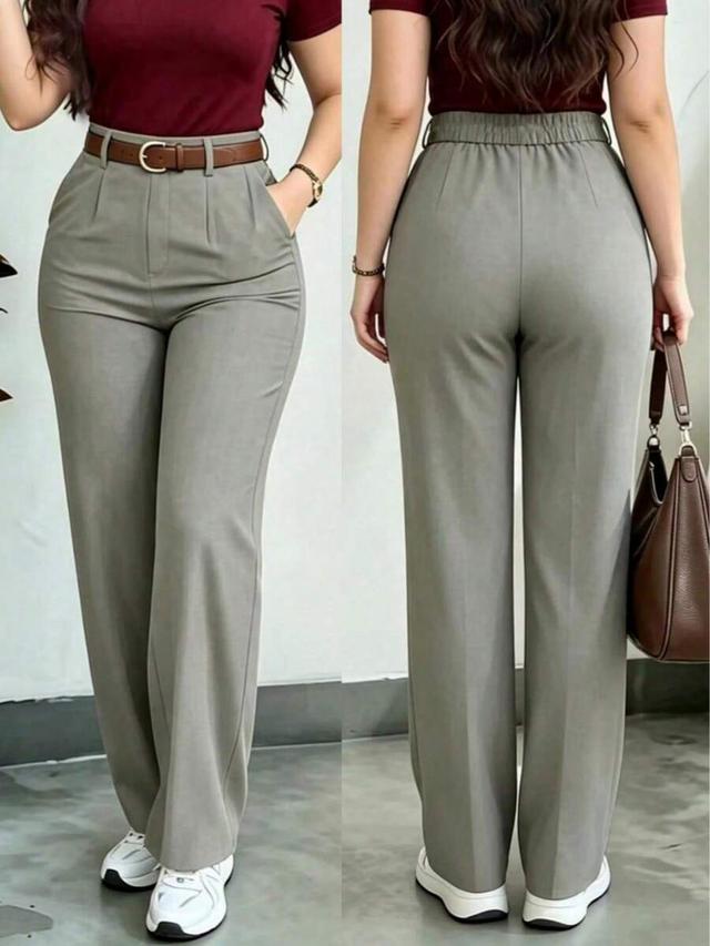 women's grey polyester straight leg trousers