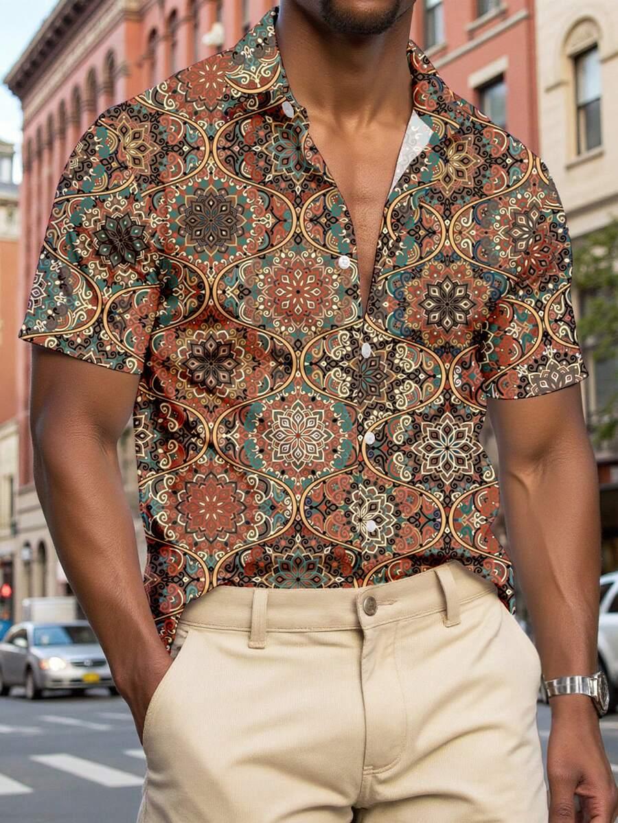 azurnel carpet retro pattern short sleeve shirt