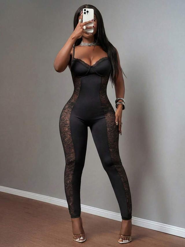 black lace panelled bodysuit
