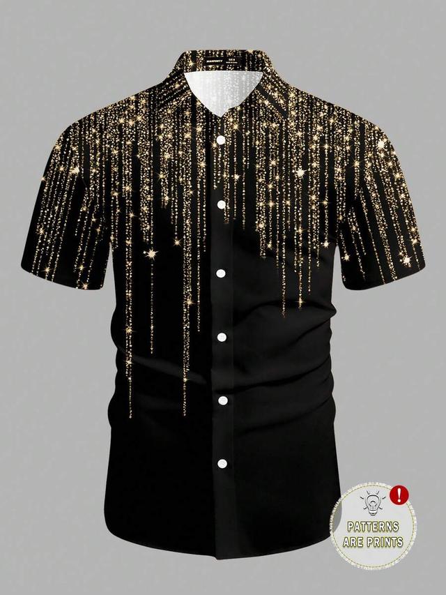 black short sleeve shirt with gold glitter print