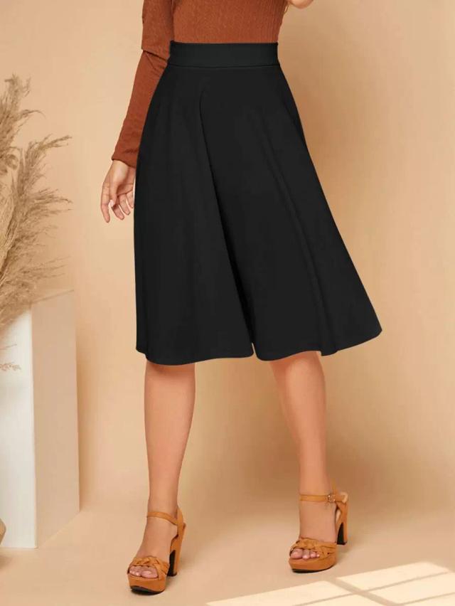 solid black wide waistband flared skirt