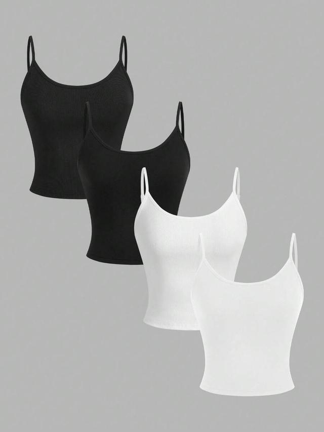 black casual ribbed cropped camisole set
