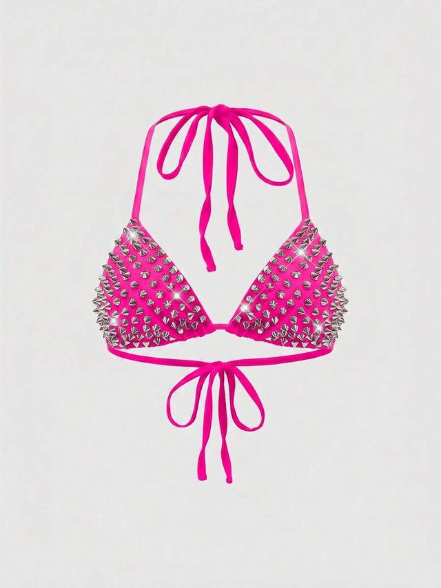 hot pink rivet studded triangle bikini top