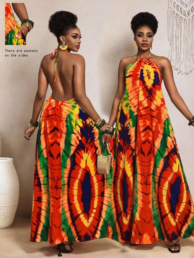 vibrant tie-dye halter neck maxi dress