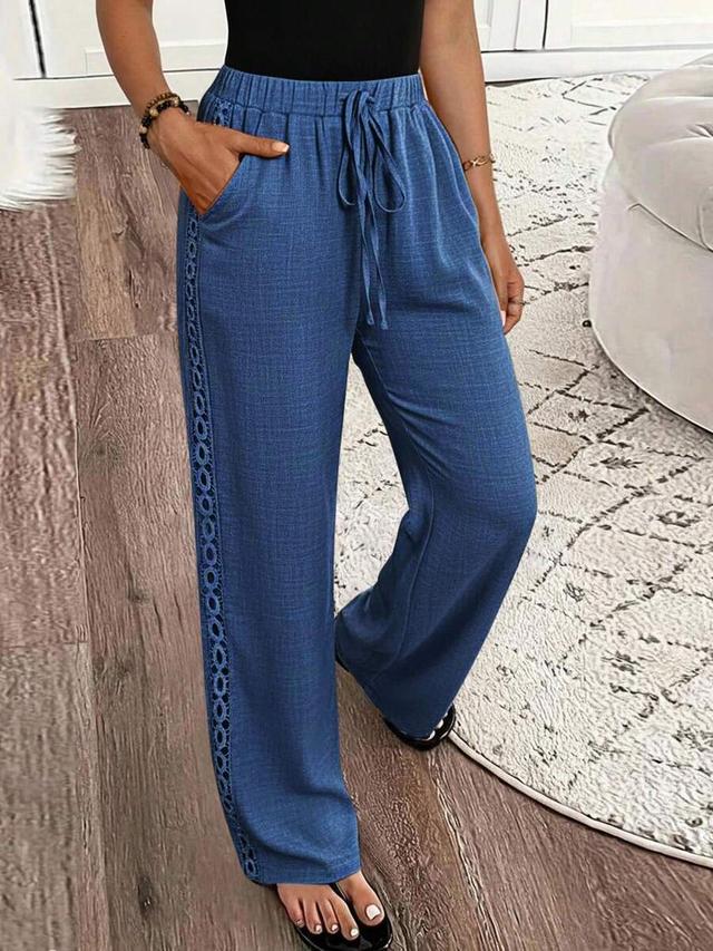 casual solid color denim effect linen straight pants