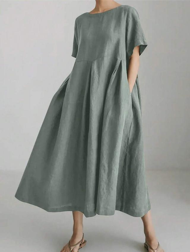 women's elegant loose sage green linen midi dress