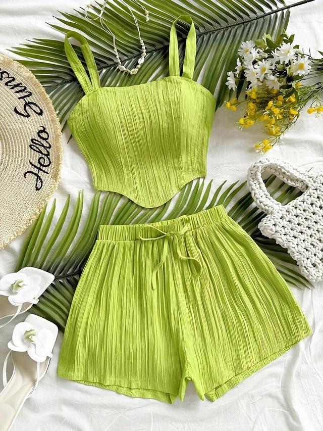 lime green textured camisole and shorts set