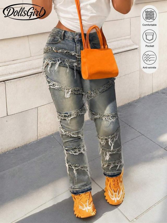 y2k 90s streetwear distressed denim jeans with fringe