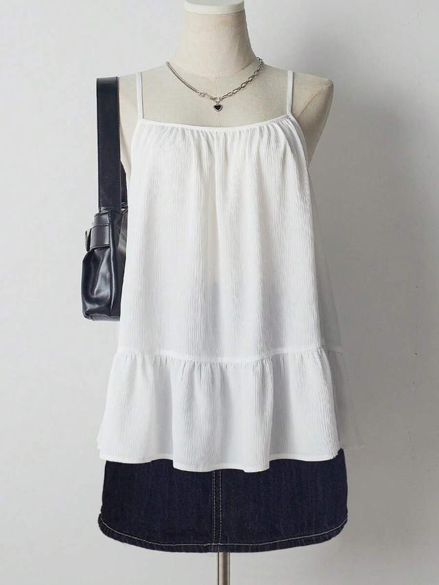 white ruffle strap pleated vacation tank top