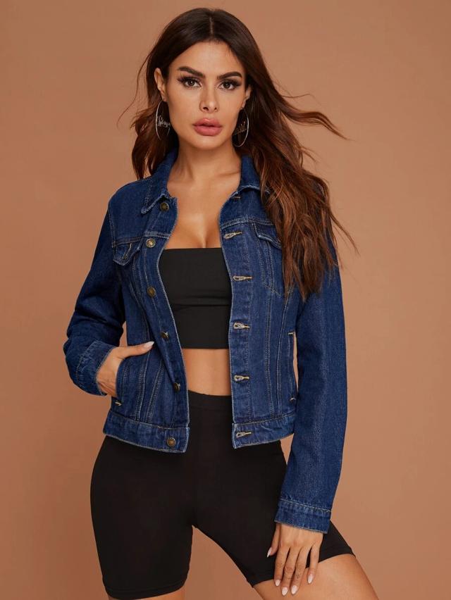 classic dark wash denim trucker jacket