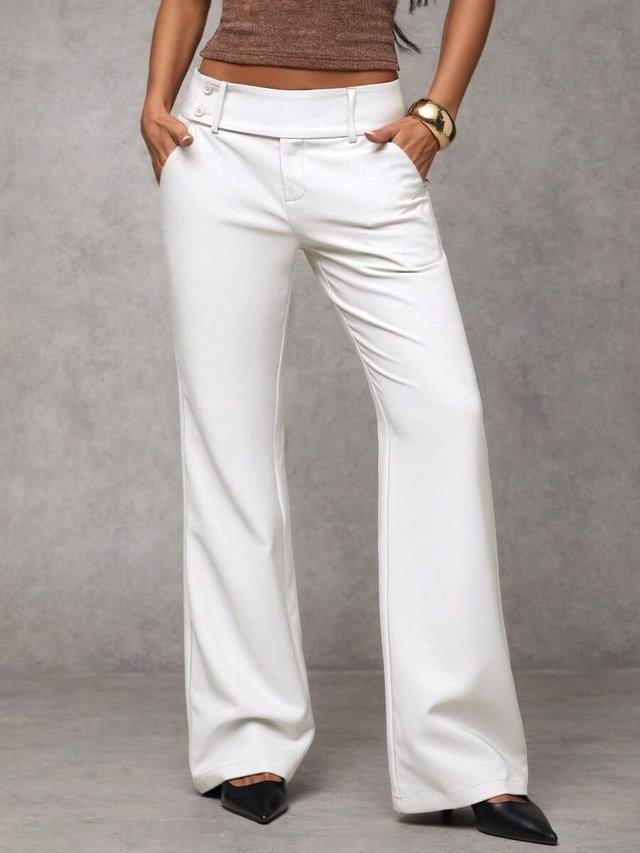 solid white flare casual trousers with pockets