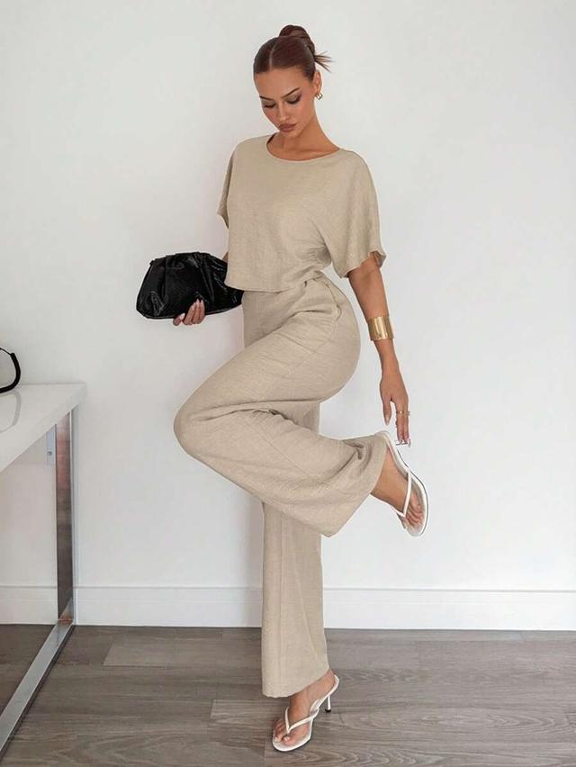 khaki pleated casual summer lounge set