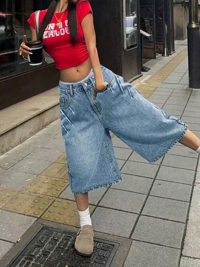 y2k style distressed denim bermuda shorts