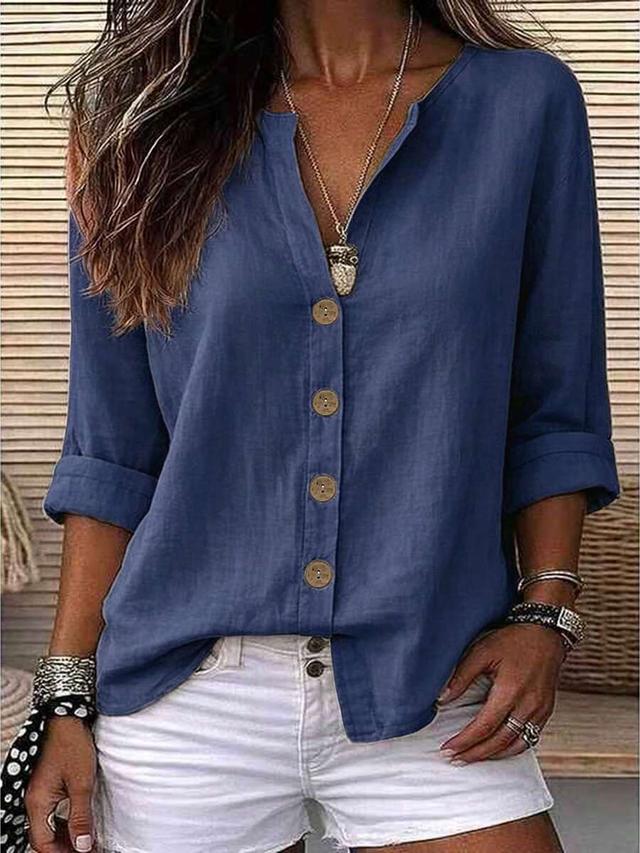 zayelia lady's smooth-woven elegant casual blue summer blouse