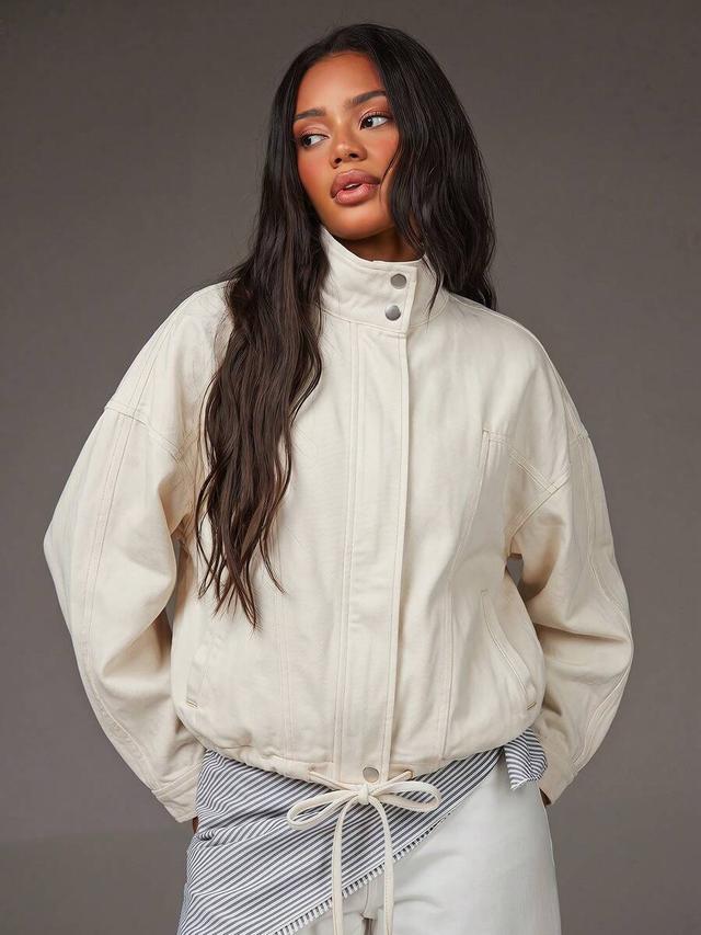 cream cotton canvas utility bomber jacket