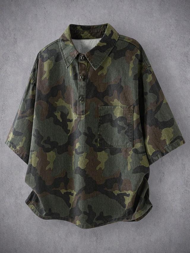 manfinity denimwave camouflage casual vintage denim effect short sleeve top