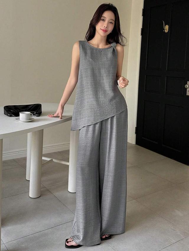 grey linen blend sleeveless lounge set