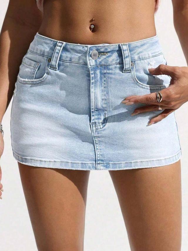 women's short casual light wash denim skirt