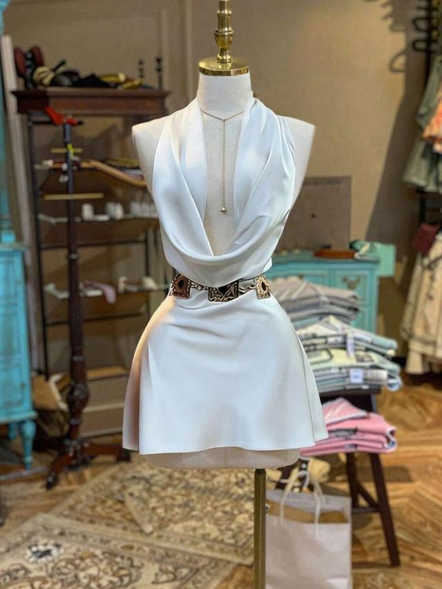 emery rose solid color draped neck fashion dress