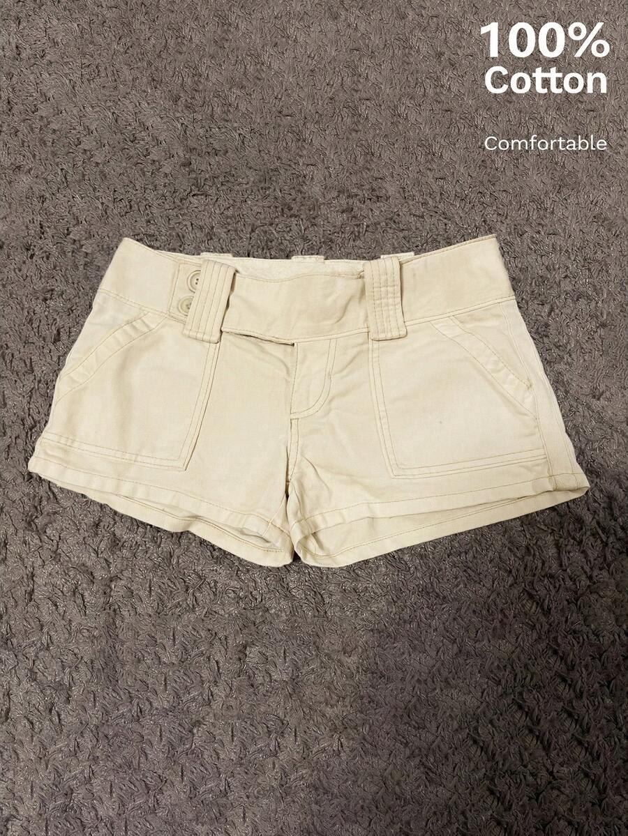 beige retro low-waist cargo mini shorts