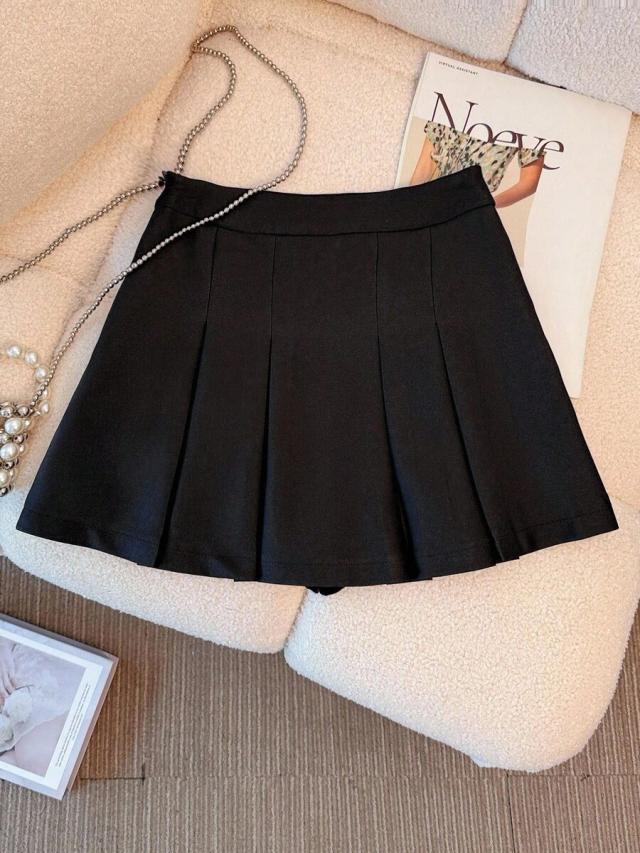 casual solid color pleated mini skirt