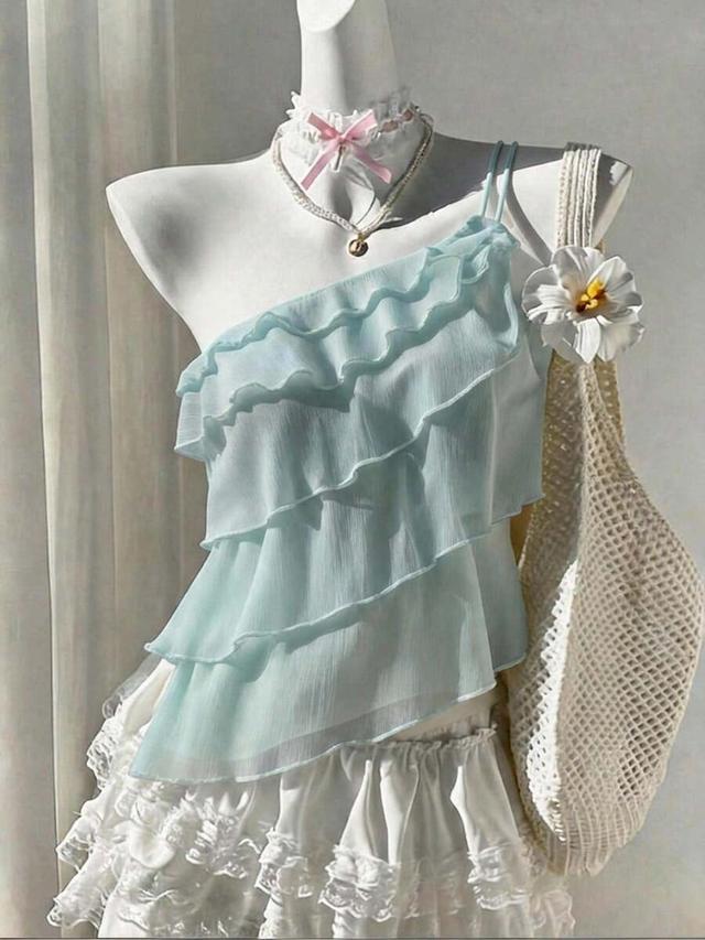 soleia women's elegant ruffled shoulder top for summer vacation
